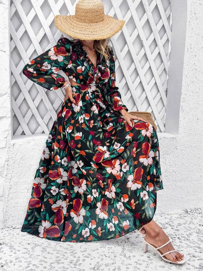 Women Ruffled Waist Printed Summer Dress -Guocali