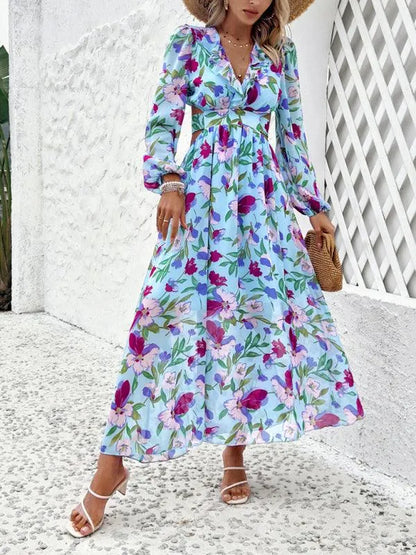 Women Ruffled Waist Printed Summer Dress -Guocali