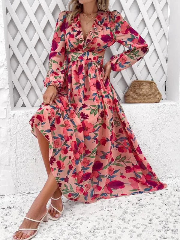Women Ruffled Waist Printed Summer Dress -Guocali