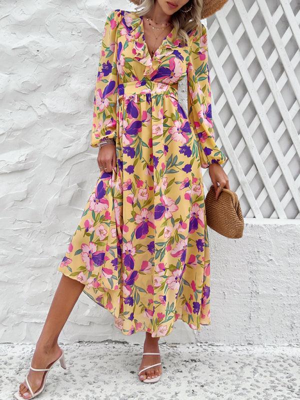 Women Ruffled Waist Printed Summer Dress - Dresses - Guocali