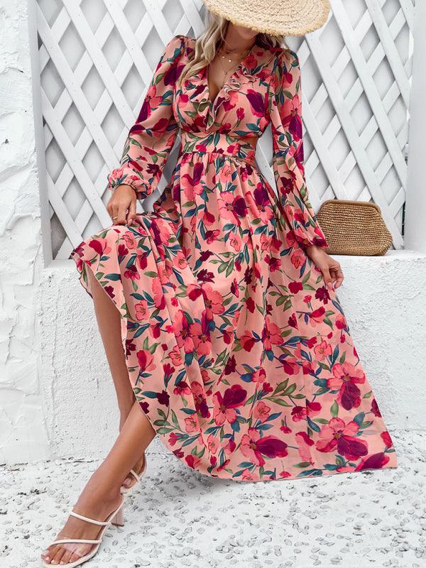 Women Ruffled Waist Printed Summer Dress - Dresses - Guocali