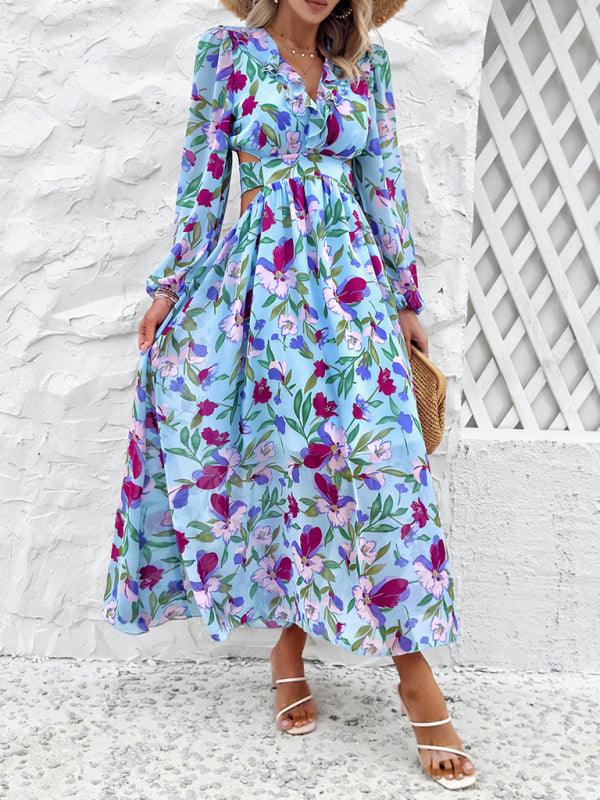 Women Ruffled Waist Printed Summer Dress - Dresses - Guocali