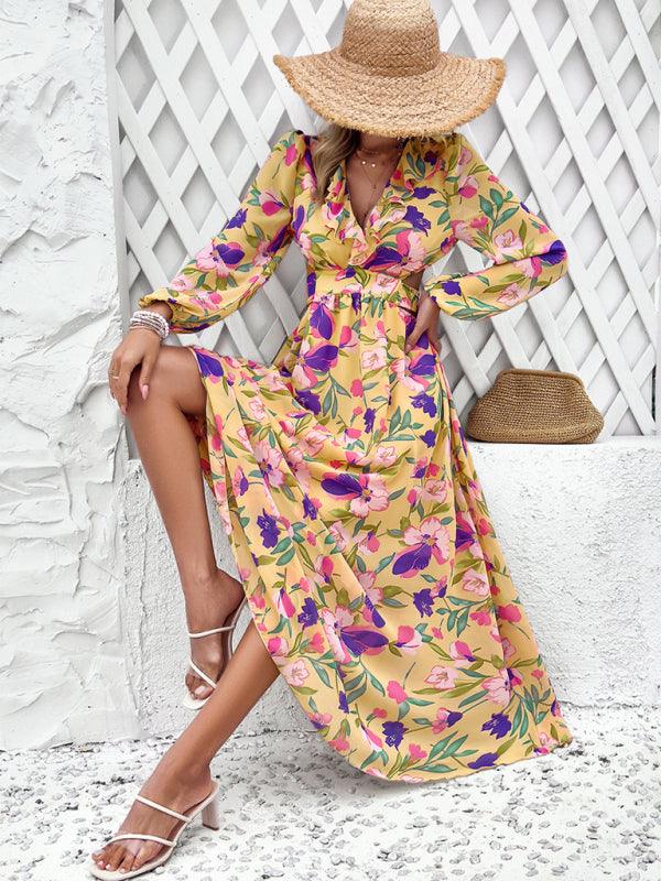 Women Ruffled Waist Printed Summer Dress - Dresses - Guocali