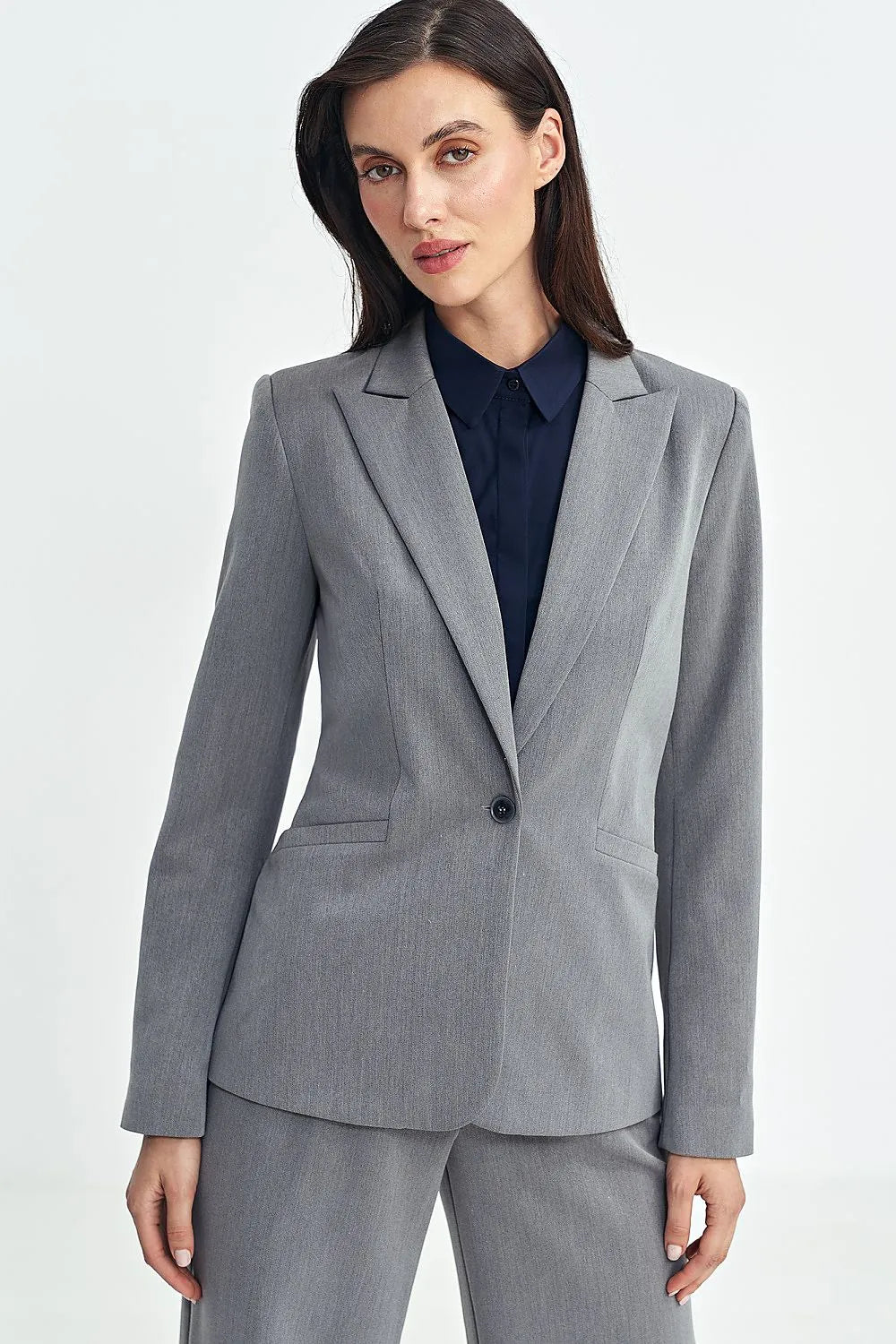Women's Blazer - Stretchable - 1-Button - Gray -Guocali