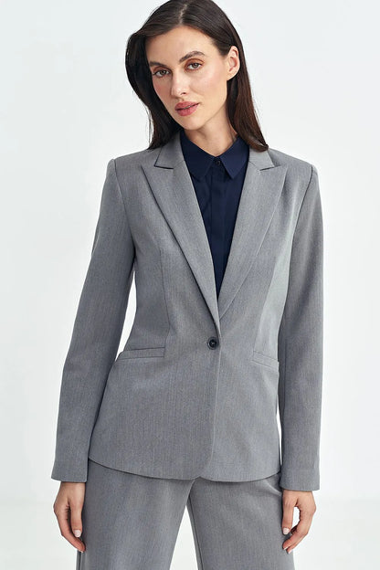 Women's Blazer - Stretchable - 1-Button - Gray -Guocali