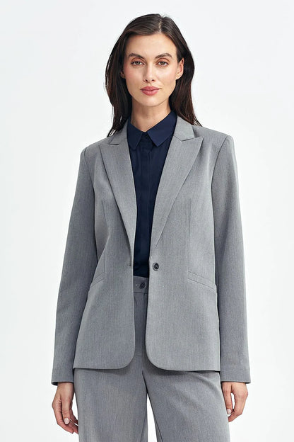 Women's Blazer - Stretchable - 1-Button - Gray -Guocali