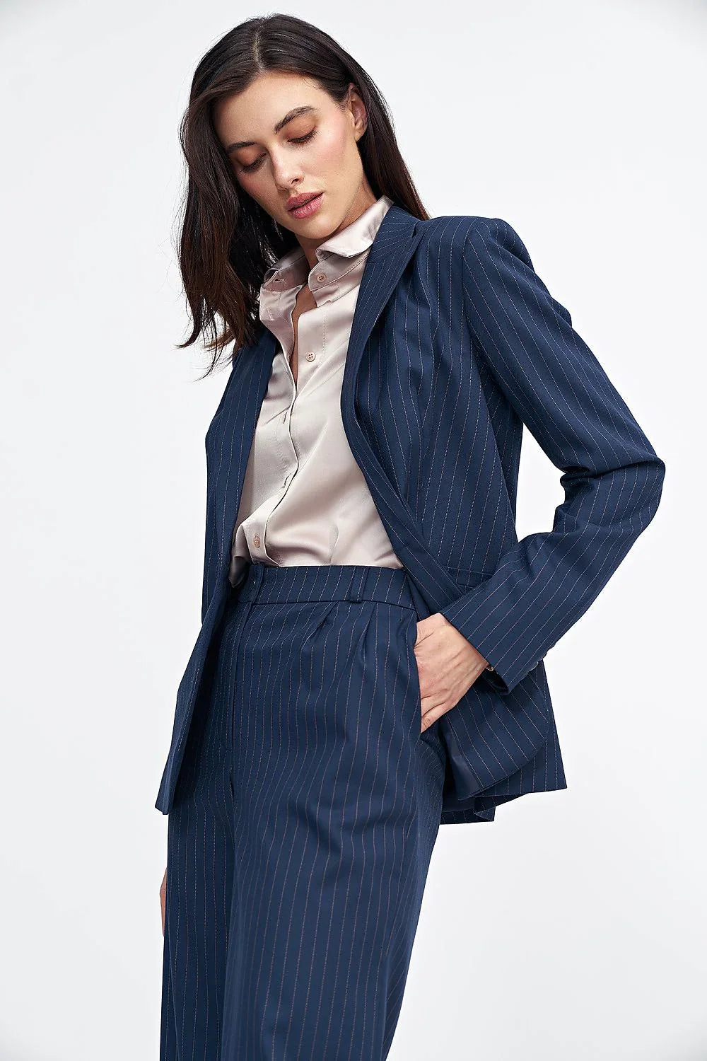 Women's Blazer - Stretchable - 1-Button - Navy -Guocali