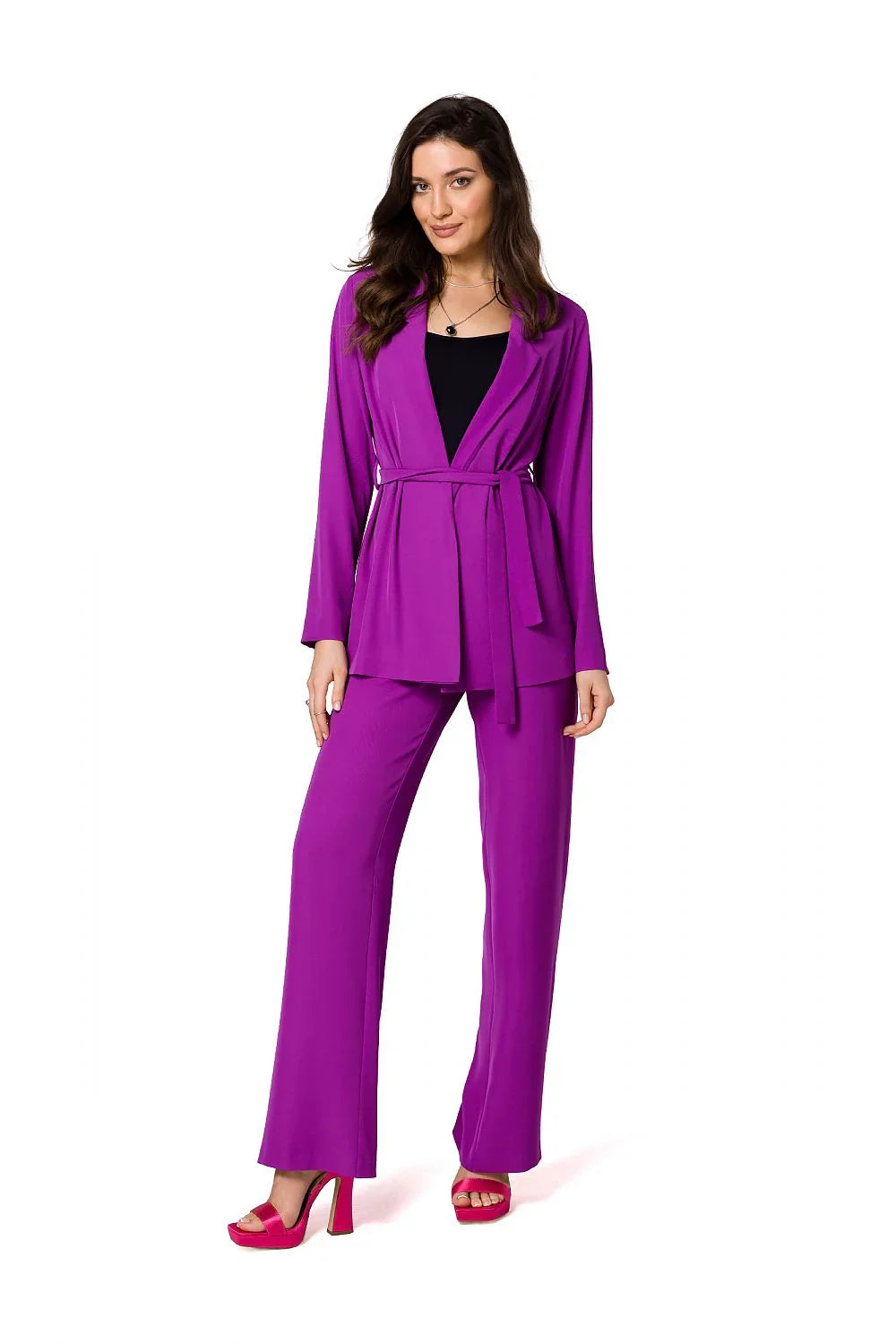 Women's Blazer - Stretchable - Beltted Tie Wrap - Purple -Guocali