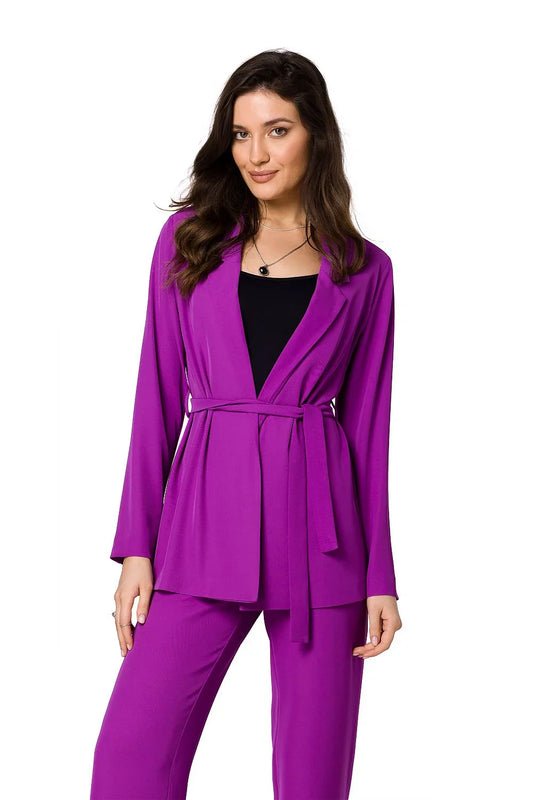Women's Blazer - Stretchable - Beltted Tie Wrap - Purple -Guocali