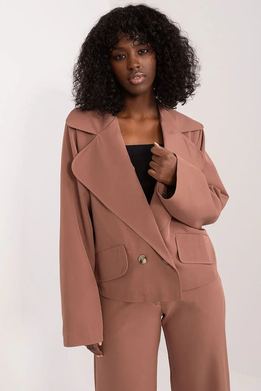 Women's Blazer - Stretchable - Double-Breasted - Brown -Guocali