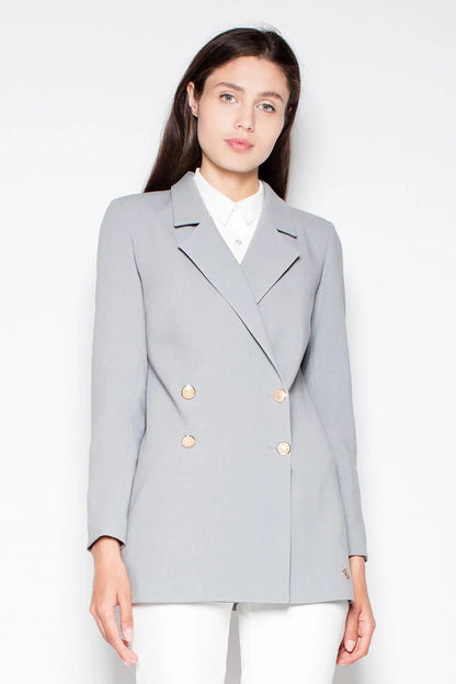 Women's Blazer - Stretchable - Double-Breasted - Gray -Guocali