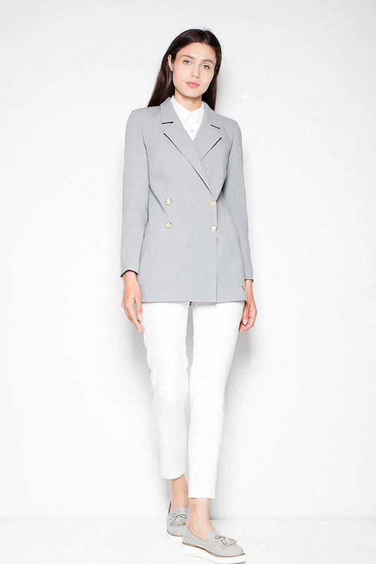 Women's Blazer - Stretchable - Double-Breasted - Gray -Guocali