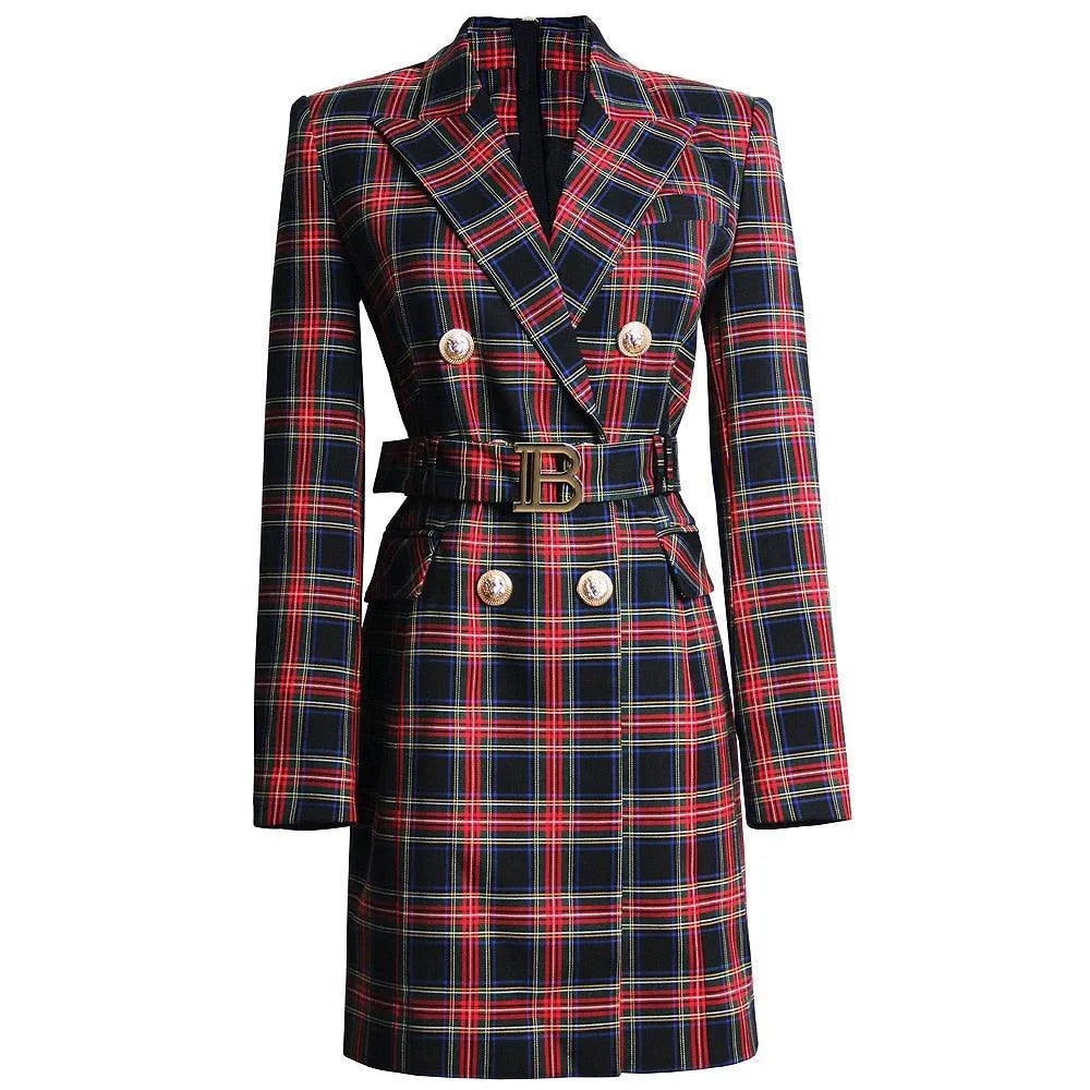 Women's Blazer - Structured - Double Breasted, Belted, Black, Blue, Yellow