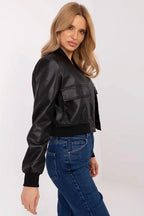 Women's Bomber Jacket - With Pockets Chic, Minimalist, Casual - Black