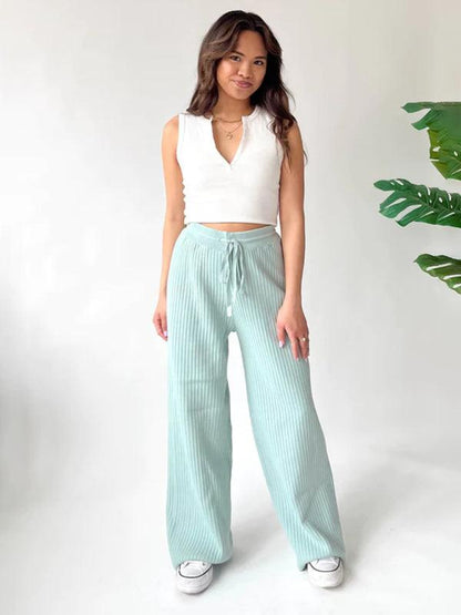 Casual Women's Trousers – High Rise Drawstring Fit