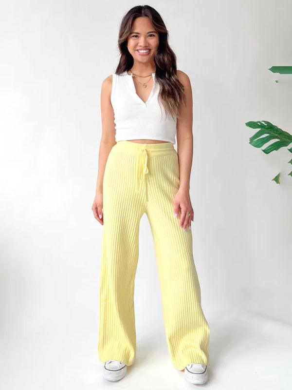 Women's Casual Drawstring Loose Straight Trousers - Women Trousers - Guocali