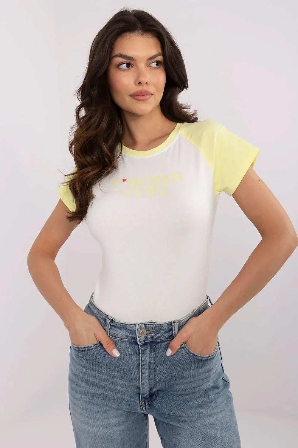Women’s Crew-Neck Short-Sleeves T-Shirt – Stretchable - White, Yellow -Guocali
