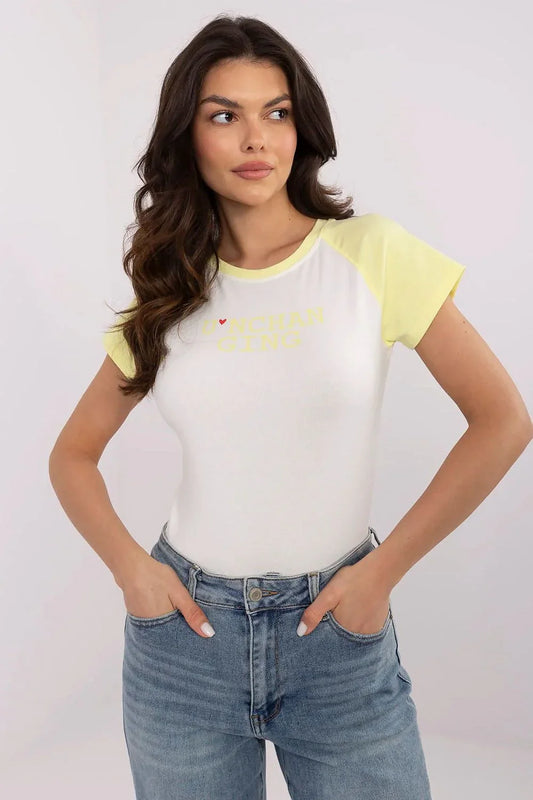 Women’s Crew-Neck Short-Sleeves T-Shirt – Stretchable - White, Yellow -Guocali