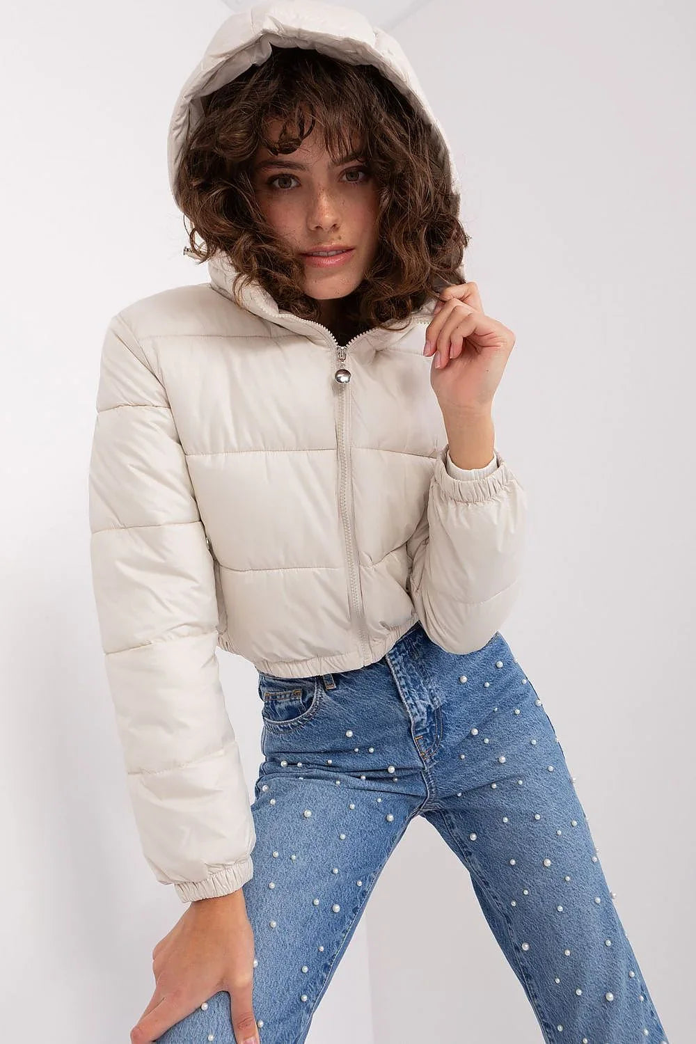 Women's Down, Quilted & Puffer Jacket - Hooded Casual Chic - Beige