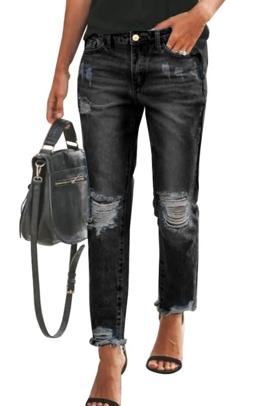 Edgy Women Jeans – High-Waist Raw Hem