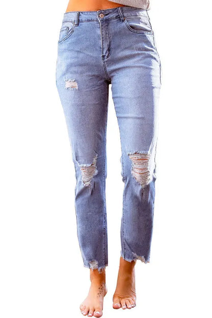 Edgy Women Jeans – High-Waist Raw Hem