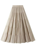 Women's High Waist Pleated Skirt - Elegant Midi Patchwork Mesh Skirt