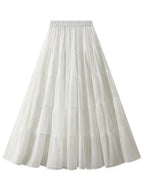 Women's High Waist Pleated Skirt - Elegant Midi Patchwork Mesh Skirt