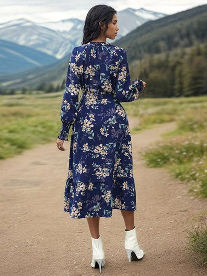 Women's Long Sleeve Floral Dress -Guocali