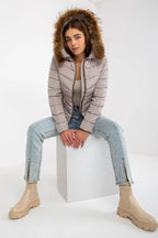 Women's Puffer Jacket - Hooded Chic, Casual - Beige