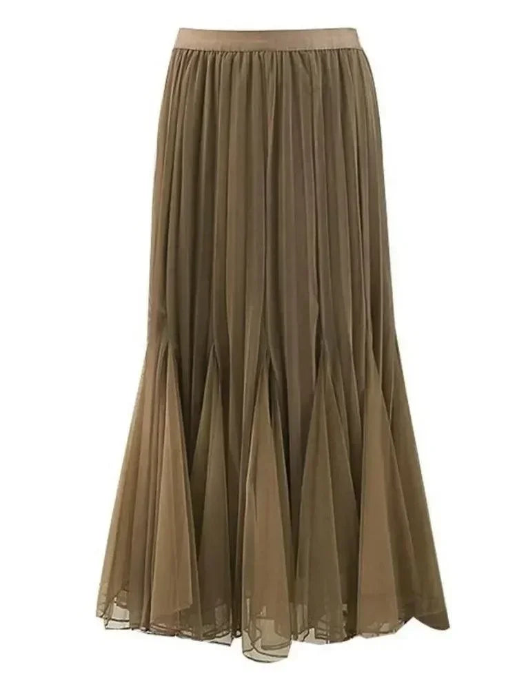 Women's Reversible Pleated Skirt - High Waist Midi Skirt for Work & Casual
