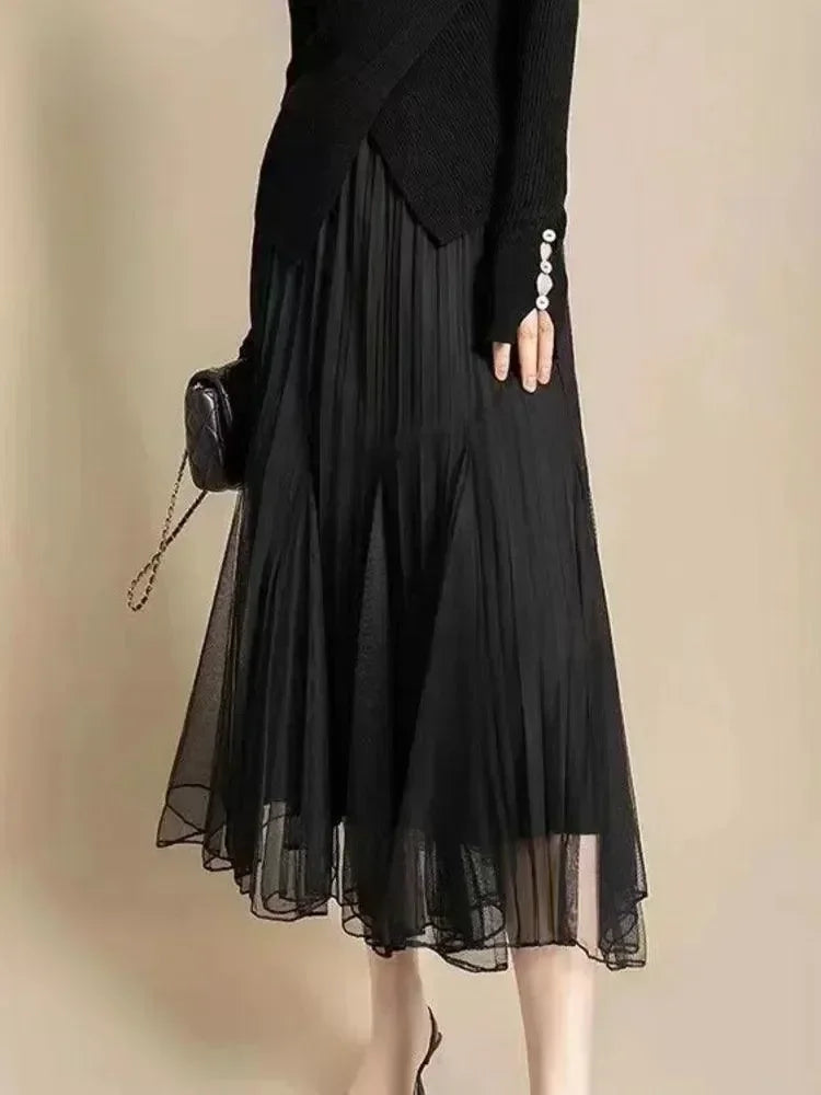 Women's Reversible Pleated Skirt - High Waist Midi Skirt for Work & Casual