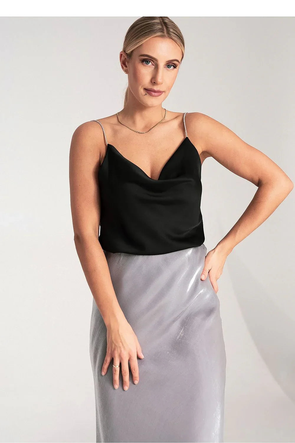 Women Satin Top – Cowl-Neck Camisole Top -Guocali