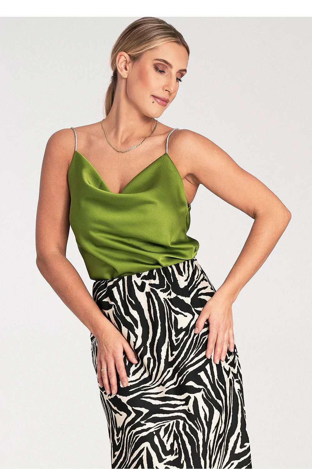 Women Satin Top – Cowl-Neck Satin Top -Guocali