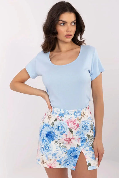 Women Scoop-Neck Short-Sleeves T-Shirt – Stretchable - Blue -Guocali