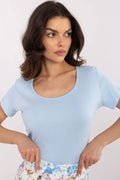 Women Scoop-Neck Short-Sleeves T-Shirt – Stretchable - Blue -Guocali