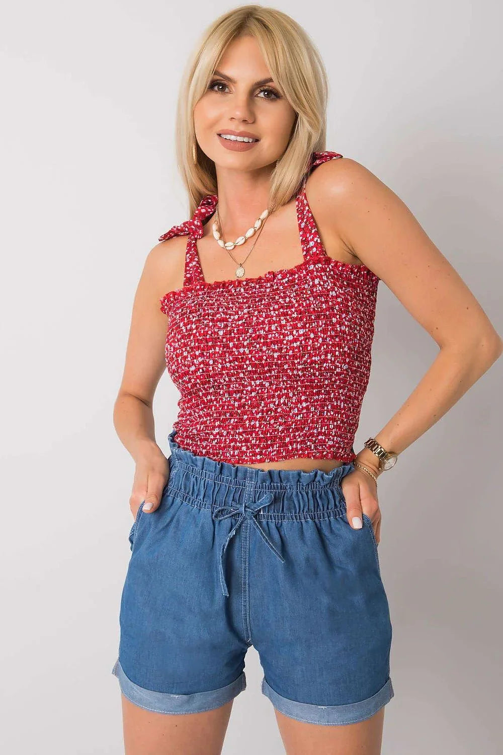 Women Smocked Top – Square-Neck Smocked Top -Guocali