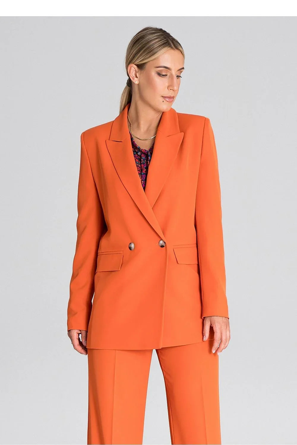 Women Suit Jacket - Lightweight - Double-Breasted - Orange
