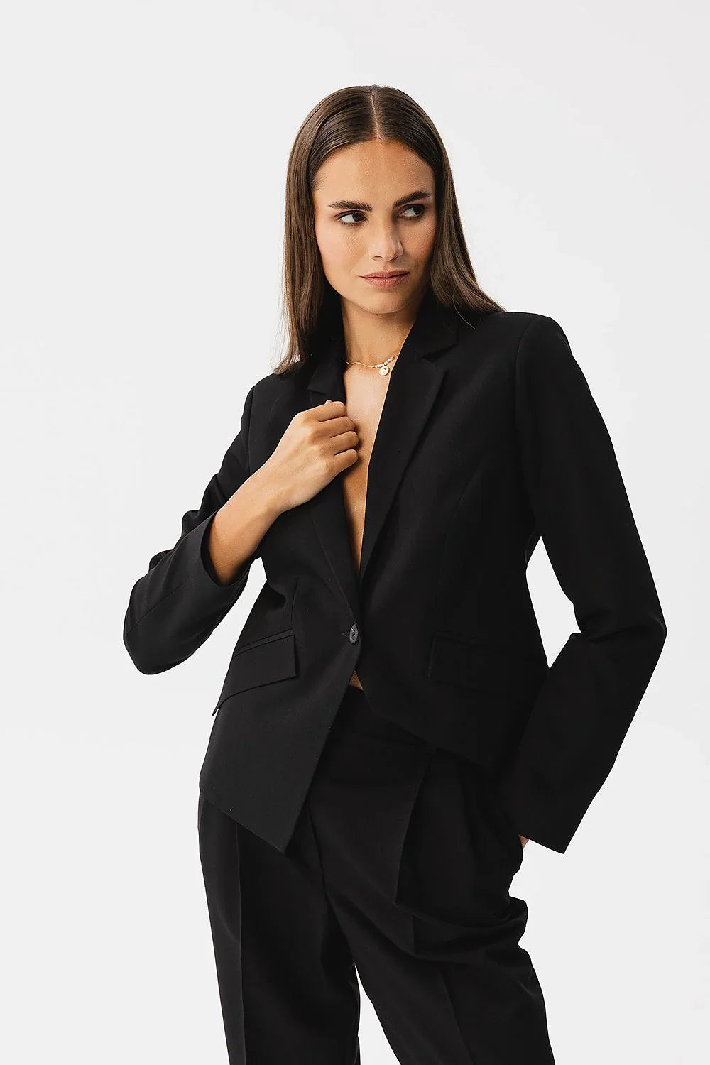 Women Suit Jacket - Stretchable - 1-Button Blazer - Black
