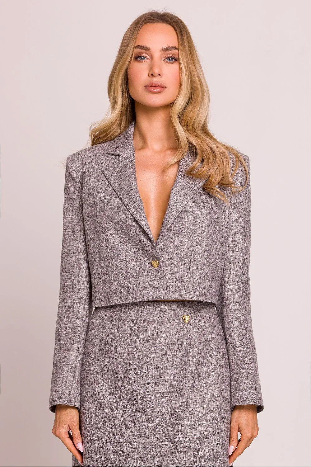 Women Suit Jacket - Stretchable - 1-Button Blazer Gray