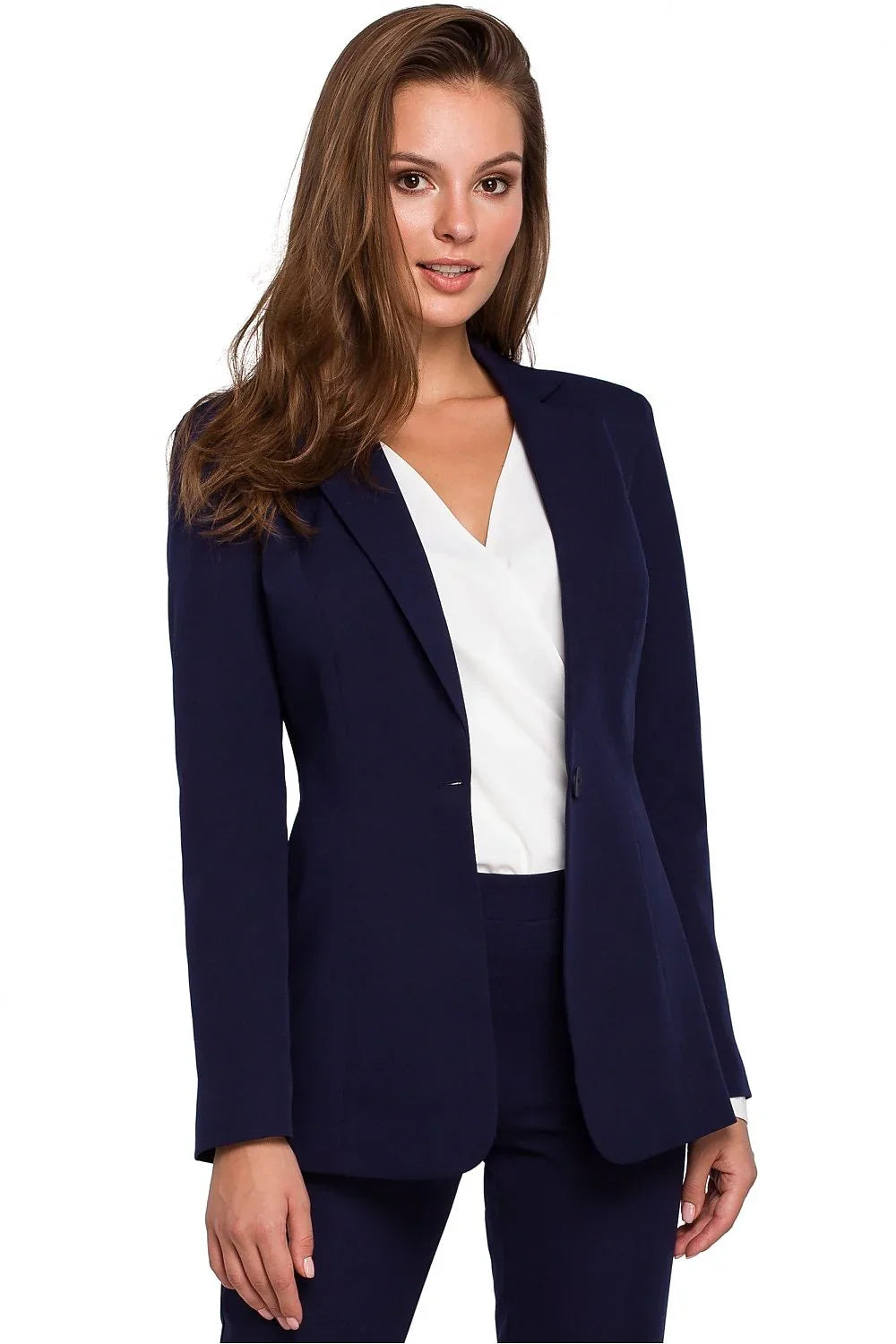 Women Suit Jacket - Stretchable - 1-Button Blazer - Navy, Blue