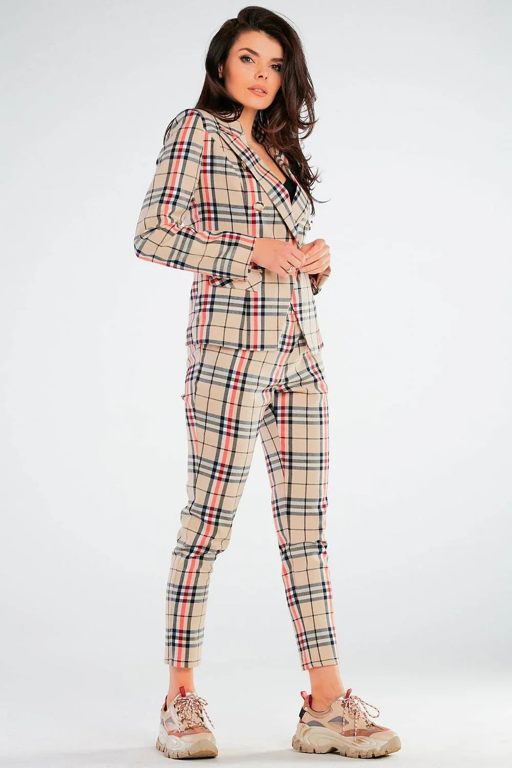 Women Suit Jacket - Stretchable - Double-Breasted, Black, Red