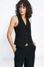 Women Suit Vest - Stretchable - Sleeveless Black -Guocali