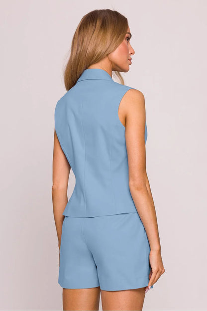 Women Suit Vest - Stretchable - Sleeveless Blue -Guocali