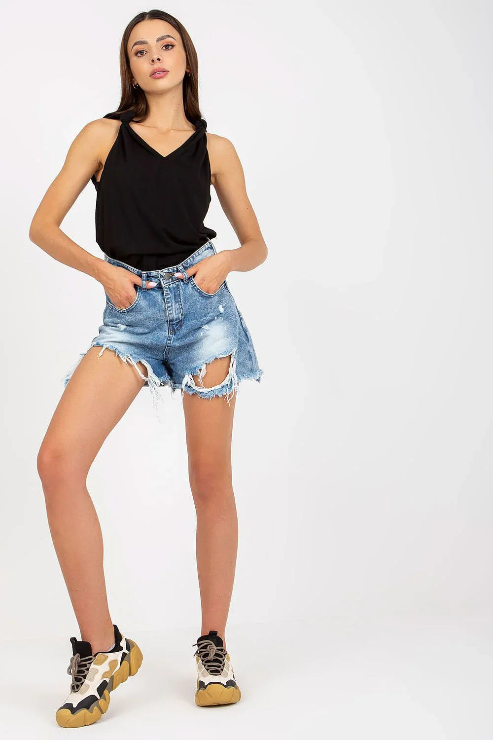 Women Tie-front Top – V-Neck Tie-Front Top -Guocali