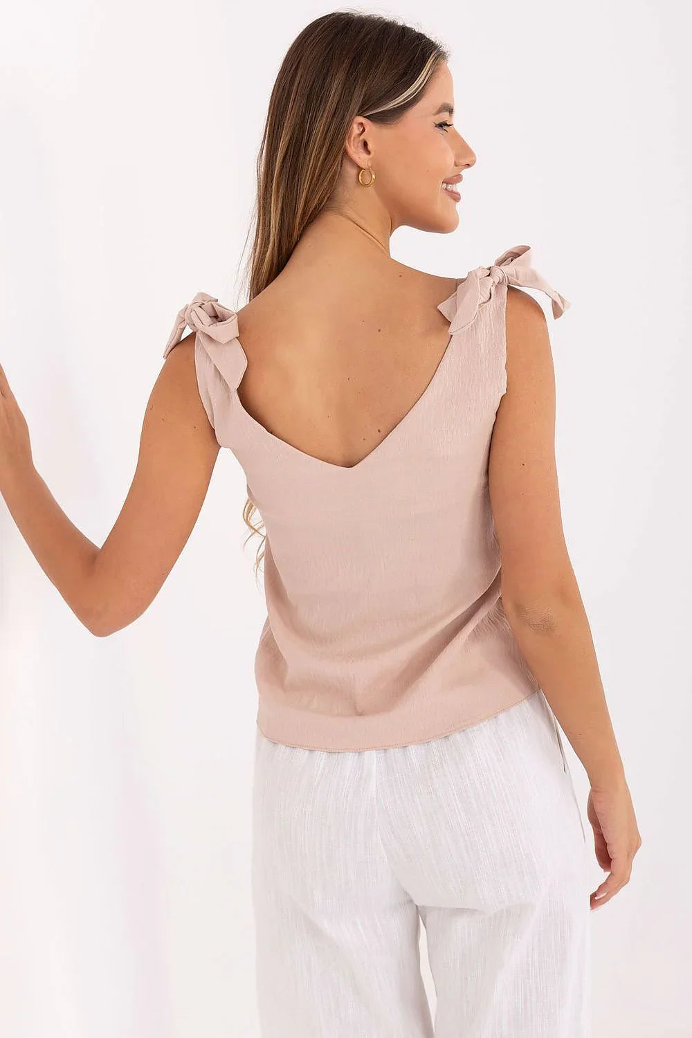 Women Tie-front Top – V-Neck Top -Guocali