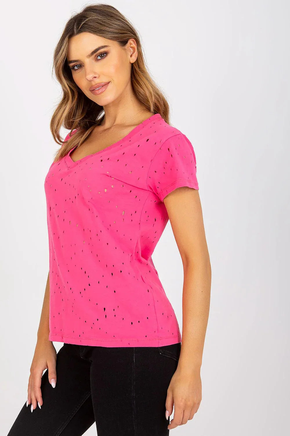 Women V-Neck Short-Sleeves T-Shirt – Breathable - Pink -Guocali