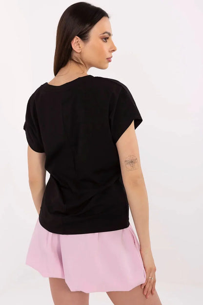 Women V-Neck Short-Sleeves T-Shirt – Stretchable - Black -Guocali