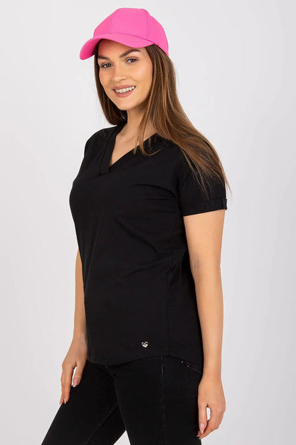 Women V-Neck Short-Sleeves T-Shirt – Stretchable - Black -Guocali