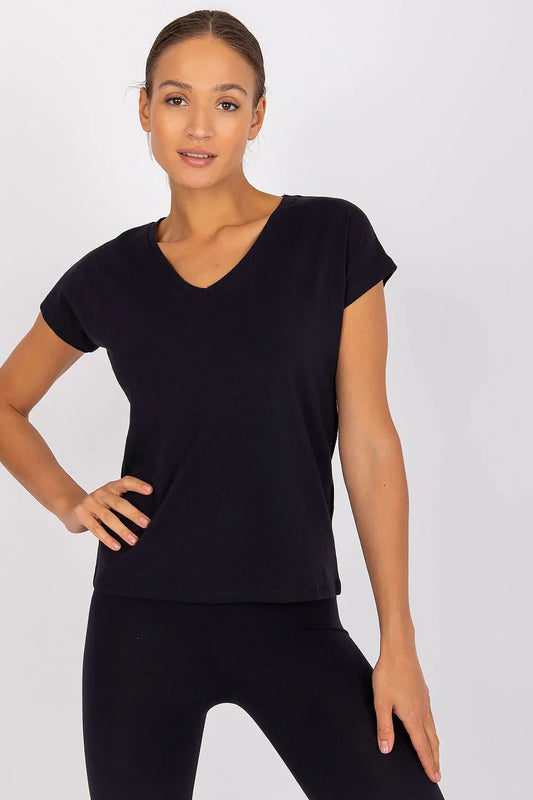 Women V-Neck Short-Sleeves T-Shirt – Stretchable - Black -Guocali
