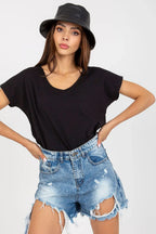 Women V-Neck Short-Sleeves T-Shirt – Stretchable - Black -Guocali